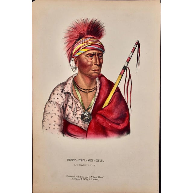 This is an original 19th century hand-colored McKenney and Hall lithograph of a Native American entitled "Not-Chi-Mi-Ne,...