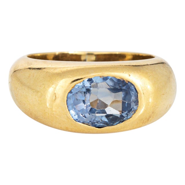 2.90ct Ceylon No Heat Sapphire Ring Cert 18k Gold Sz 6.25 Wide Band Vintage For Sale