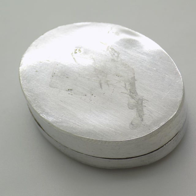 Vintage Italian Handmade Sterling Silver 925 Peacock Design Oval Solid Pill Box For Sale - Image 6 of 10