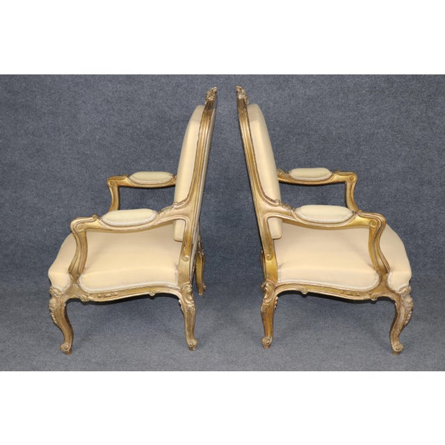 Late 19th Century 19th C Pair French Louis XV Yellow Carved Giltwood Armchairs For Sale - Image 5 of 17
