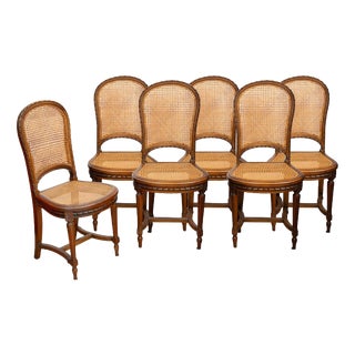 Antique Napoleon III Chairs in Walnut and Vienna Straw, 1800s, Set of 6 For Sale