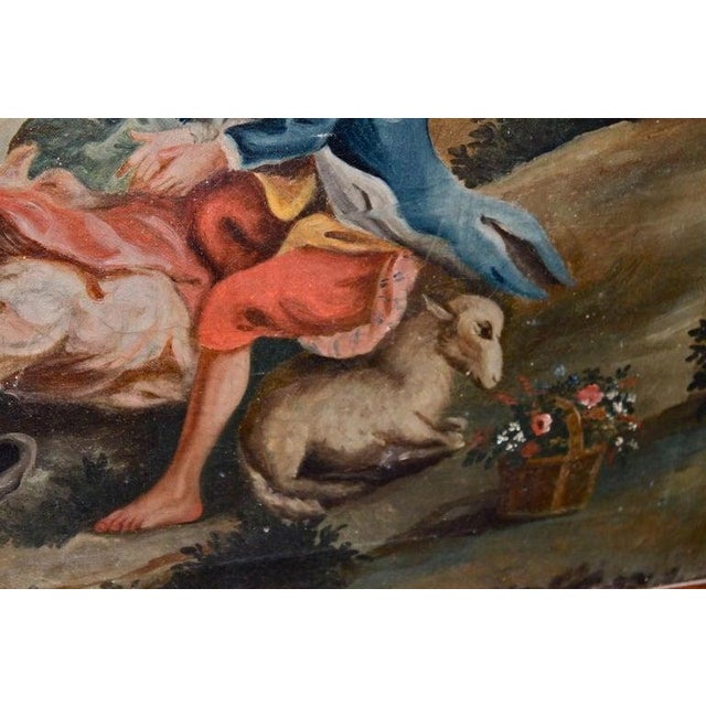 Wood 19th Century French Provincial Walnut Trumeau Mirror With Painting For Sale - Image 7 of 8