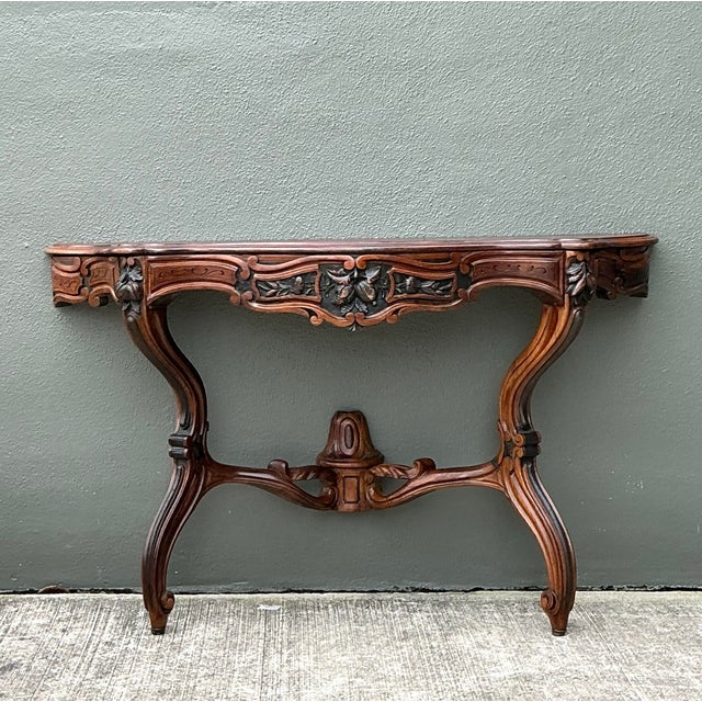 Vintage Hand Carved Demilune Wall Mount Console Table For Sale - Image 12 of 12