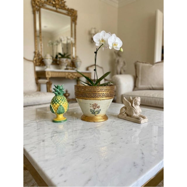 Vintage Hand-Painted Toleware Cache-Pot With Gilt Reticulated Gallery For Sale - Image 9 of 11