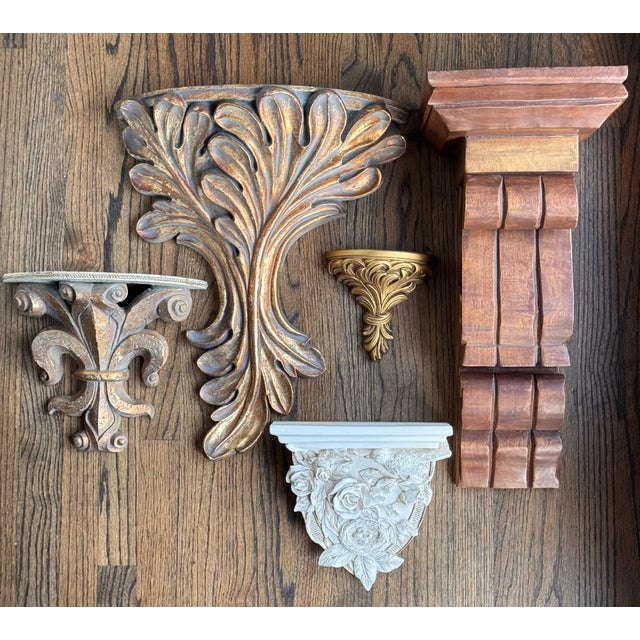 Brown Vintage Hand Carved Restoration Hardware Style Large Scale Corbel Wall Sconce Shelf For Sale - Image 8 of 12