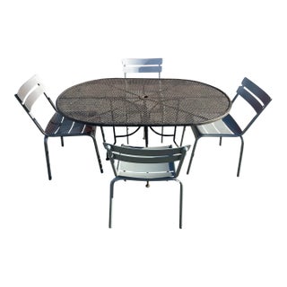 Wrought Iron Table & 4 Aluminum Chairs Patio Set ~ For Sale