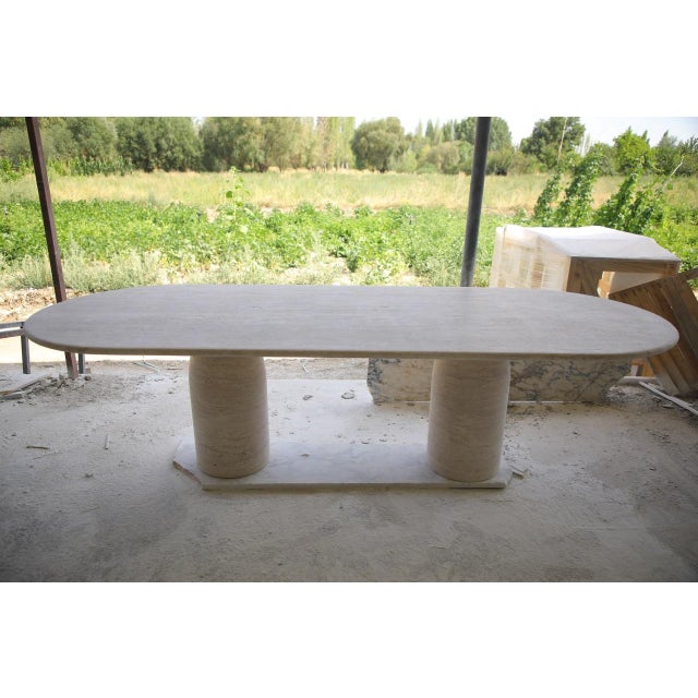 Travertine Oval Dining Table by My Habitat Design For Sale - Image 6 of 7