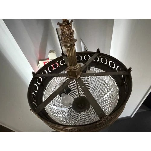 Bronze Antique Beaux Arts Bronze Crystal Basket Four Light Chandelier Rewired For Sale - Image 8 of 10