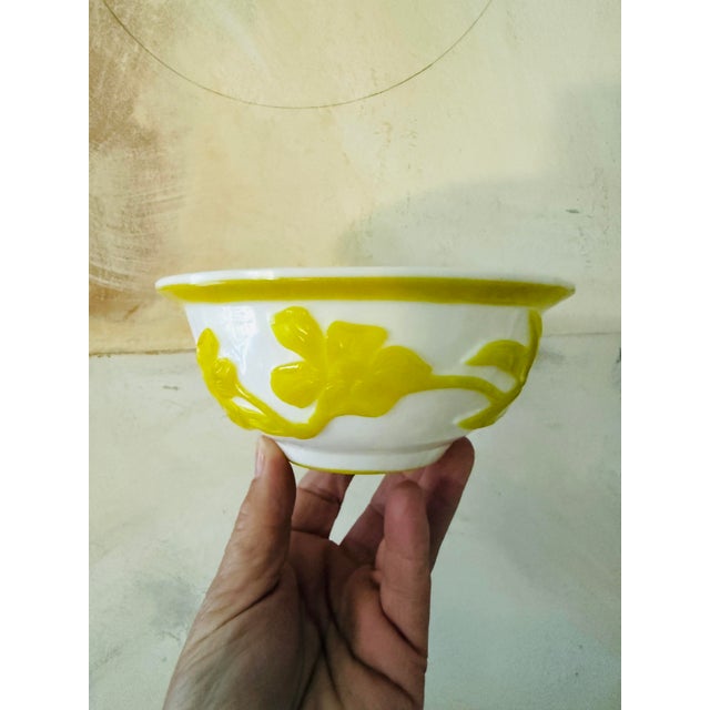 Set of Two Mid Century Peking Glass Bowls, Yellow Overlay Glass, Asian Decorative Art Glass For Sale - Image 4 of 9