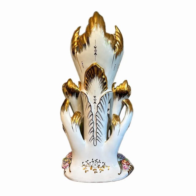 White Antique 19th Century Royal Vienna Style Triple Folate Porcelain Wedding Vase For Sale - Image 8 of 9