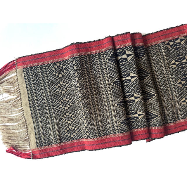 Textile Vintage Chin Myanmar Table Runner Indigenous Tribal Back-Strap Loom Cotton Textile For Sale - Image 7 of 11