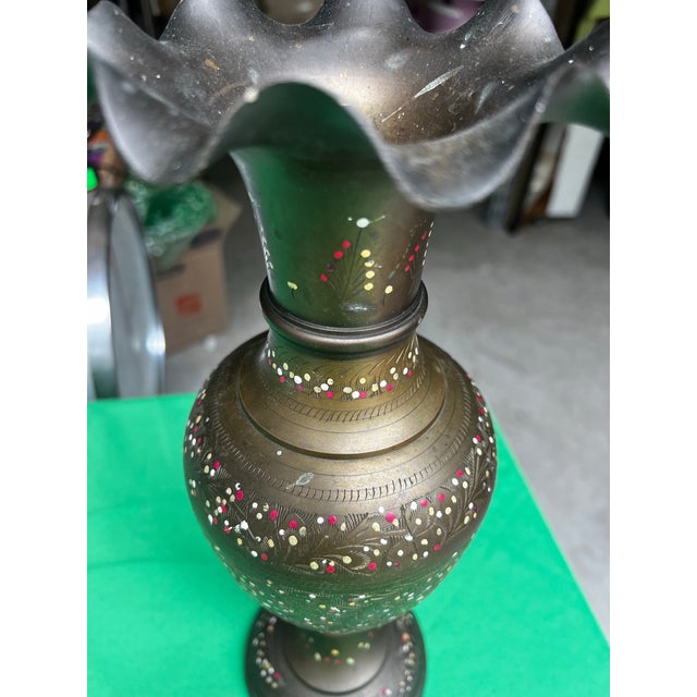 Up for consideration is a beautiful vintage large brass hand painted vase. This would look lovely in your home and, and it...