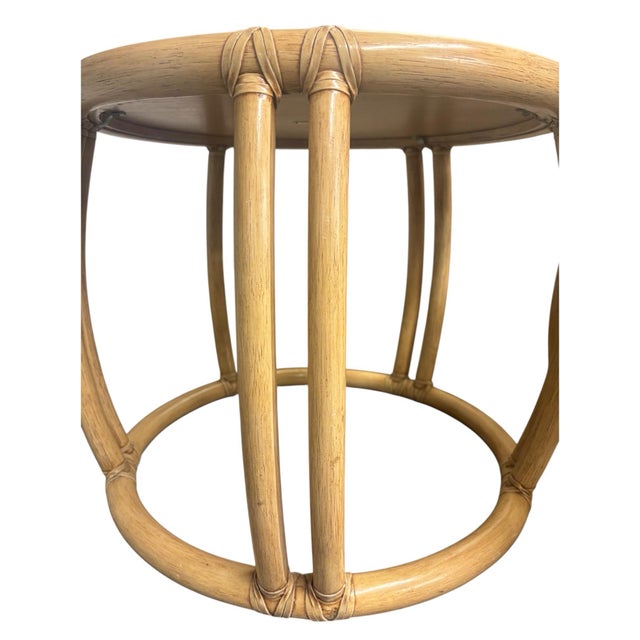 Coastal Pair of McGuire Rattan Drum Side Tables For Sale - Image 3 of 6