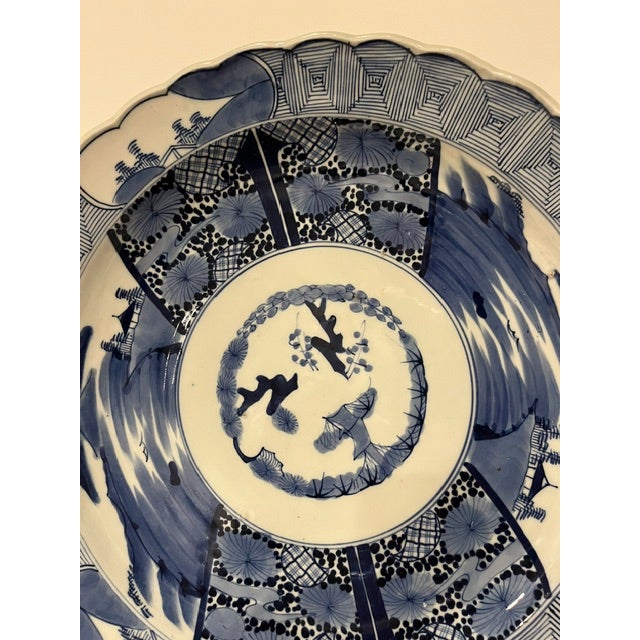 Early 19th Century Antique Blue and White 17" Wide Fuyode Plate - Circa 1830 For Sale - Image 5 of 17