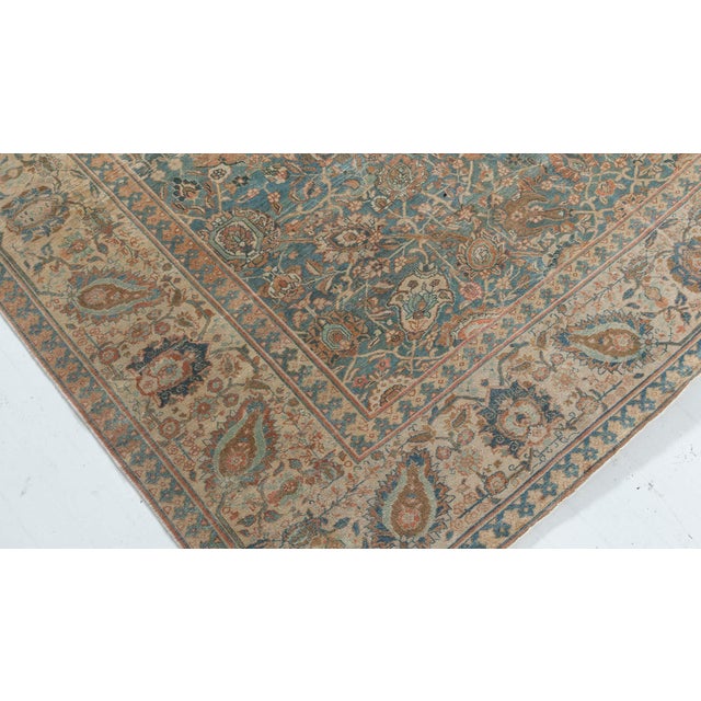 Persian Antique Persian Tabriz Rug in Blue and Brown For Sale - Image 3 of 8