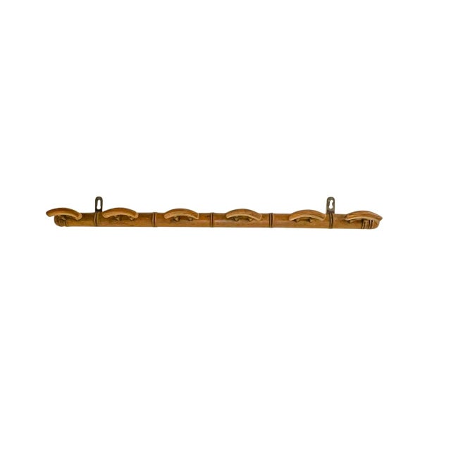 Wood French Wall Mounted Coat Rack in Faux Bamboo, 1950s For Sale - Image 7 of 7