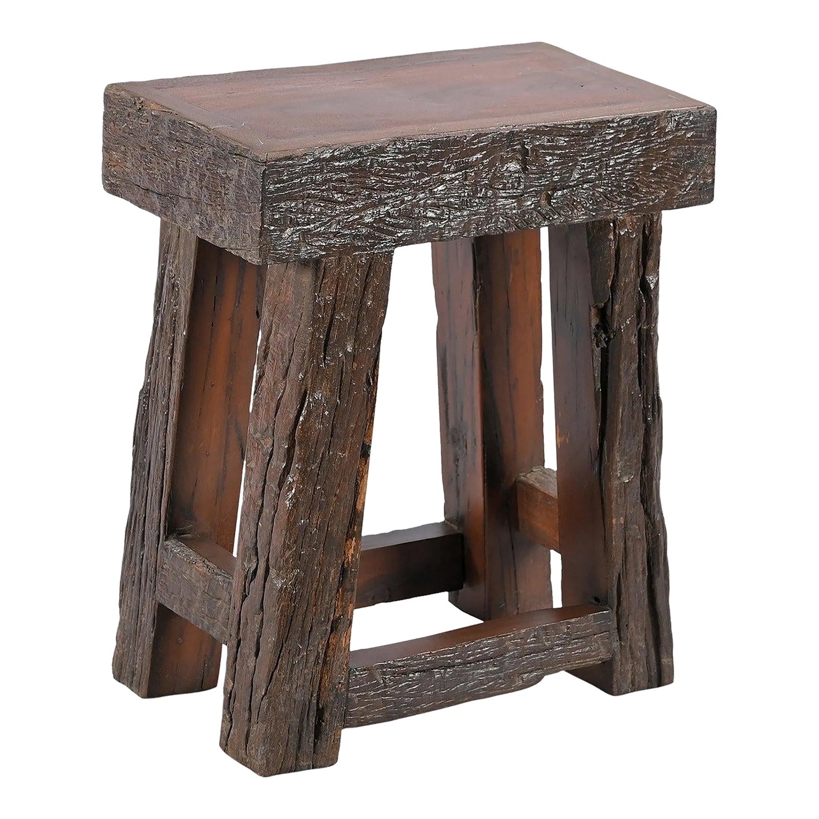 1990s Rustic Ranch Style Distressed Spalted Wood Bench | Chairish