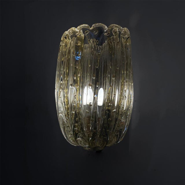 Metal Mid-Century Italian Modern Murano Glass Wall Lamps attributed to Barovier & Toso, 1950s, Set of 2 For Sale - Image 7 of 14