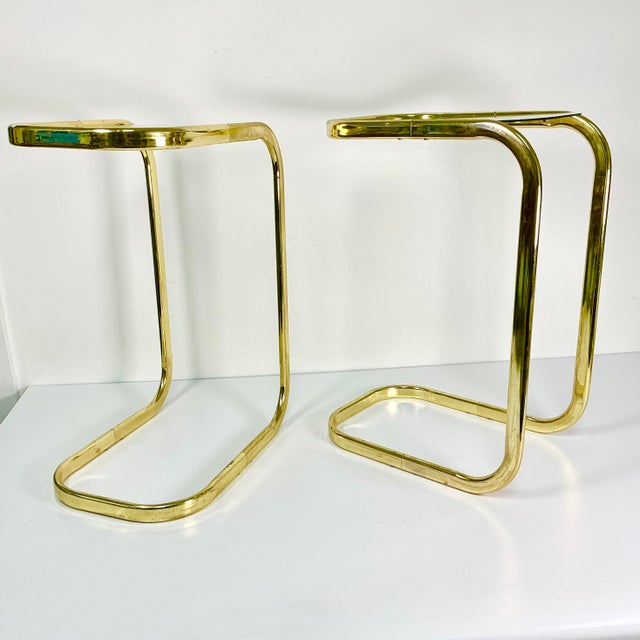 1980s Postmodern Contemporary Brass & Glass Cantilever Drink Tables - A Pair For Sale - Image 4 of 14