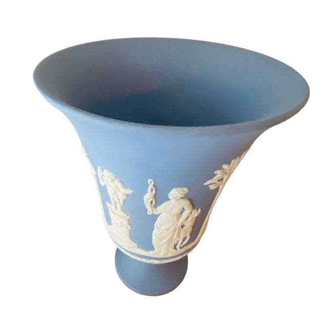 Ceramic Vintage Wedgwood Blue Jasperware Vase with Sacrifice White Classicsl Figures For Sale - Image 7 of 12