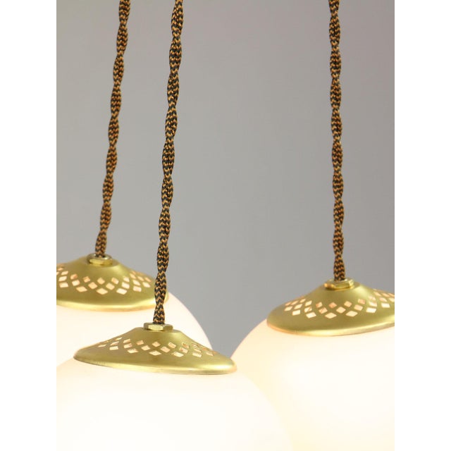 Mid-Century Modern Italian Pendant Lamp in Brass and Opaline For Sale - Image 5 of 15
