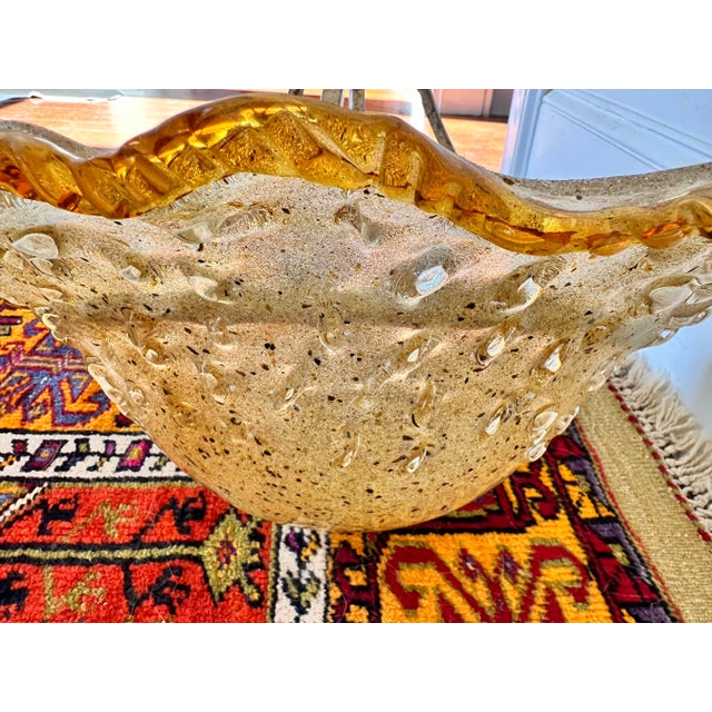 1960s Custom Italian Hand Blown Amber Glass Pendant With Brass/Bronze/Copper Finish For Sale - Image 9 of 11