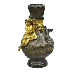 Late 19th Century Charles Georges Ferville-Suan French Art Nouveau Gold Gilt Patinated Bronze Vase
