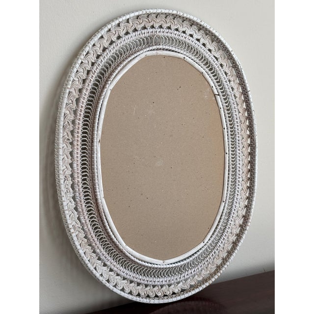 Vintage Boho White Wicker Wall Mirror For Sale - Image 9 of 10