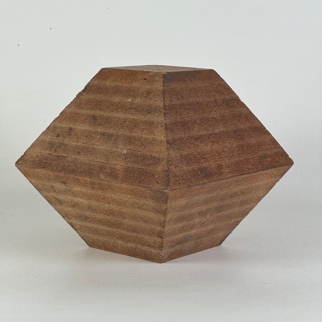 Vintage Original Geometric Wood Sculpture in Faceted Polyhedron Diamond/Pyramid Shape For Sale - Image 4 of 9