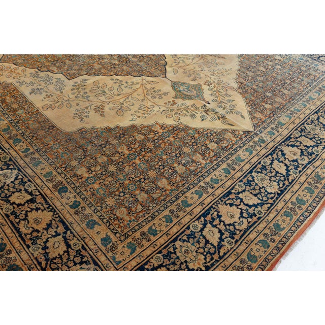 Persian 19th Century Persian Tabriz Green, Beige and Black Hand Knotted Wool Rug For Sale - Image 3 of 8