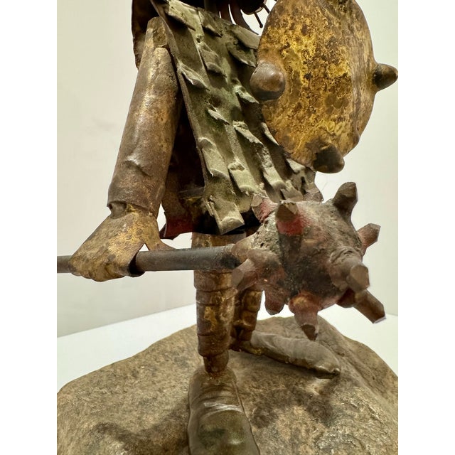 Copper Vintage 1970s Brutalist Viking Warrior Metal Sculpture by Ryan, Shield & Mace For Sale - Image 8 of 9