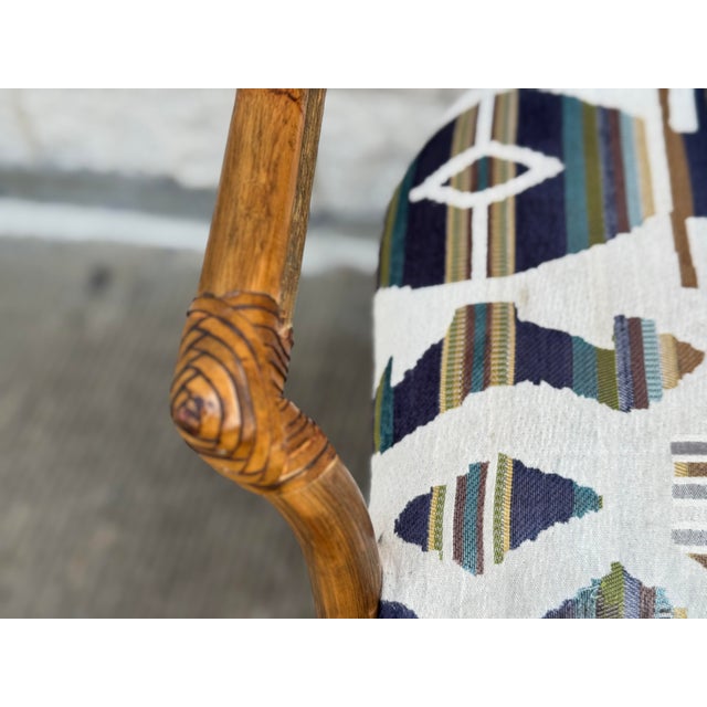 Brown Pair of 1970s Vintage Rattan & Cane Swivel Bar Stools With Upholstered Seats For Sale - Image 8 of 10
