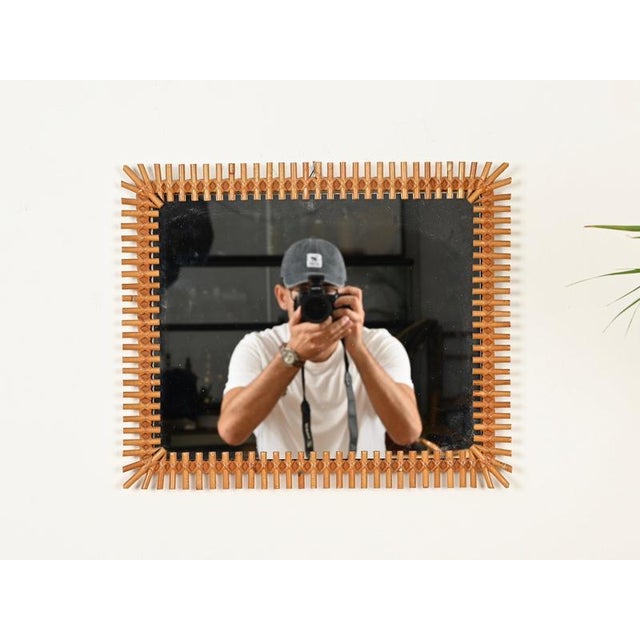 Italian Rectangular Mirrors in Rattan and Wicker from Vivai del Sud, Italy, 1970s, Set of 2 For Sale - Image 4 of 15