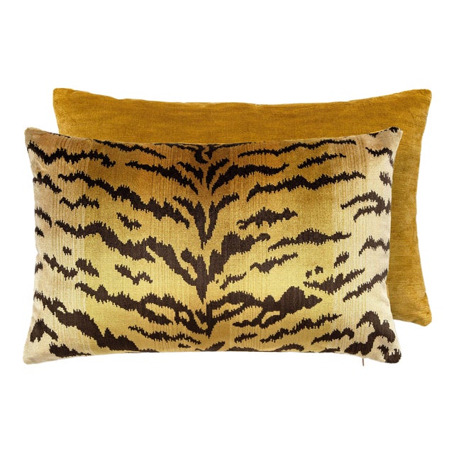 The House of Scalamandré Tigre - Silk Lumbar Pillow, Gold, 22 X 14 For Sale