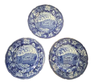 Staffordshire Blue and White Plates - Set of 3