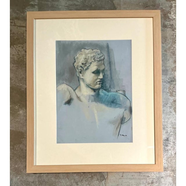 Cerulean Vintage Framed Classical Bust Study on Paper For Sale - Image 8 of 12