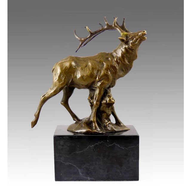 Capture the wild elegance of nature with this superb bronze sculpture of a bellowing stag. The piece depicts the animal at...