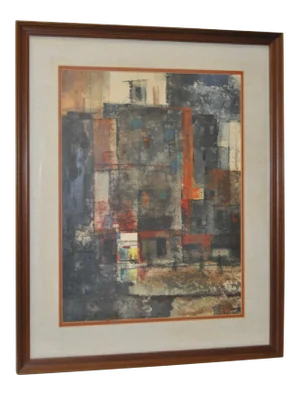 John De Tore "Abstract Cityscape With Figures" Watercolor C.1960s