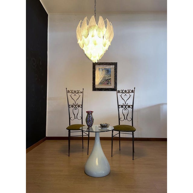 Vintage Italian Murano Chandelier with Frosted Carved Glass Leaves, 1990s For Sale - Image 14 of 18