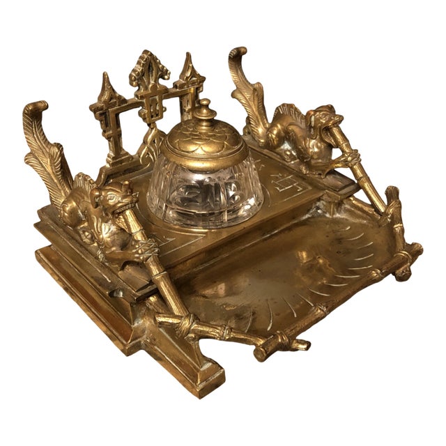 Late 19th Century French Gilt Bronze Inkwell For Sale
