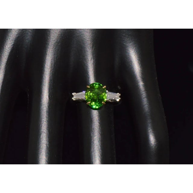 Certified Natural 3.85CTS VS F Diamond Green Tourmaline 18K Soild Gold Platinum 3 Stone Ring, size 7 For Sale - Image 9 of 10