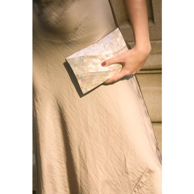 Bilbao Curved Minaudiere in White Shell and Stainless Steel For Sale In New York - Image 6 of 6