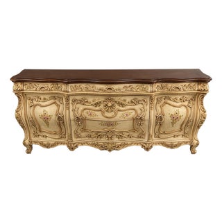Mid 20th Century Ornate Italian Rococo Revival Hand-Painted Floral Dresser / Sideboard For Sale