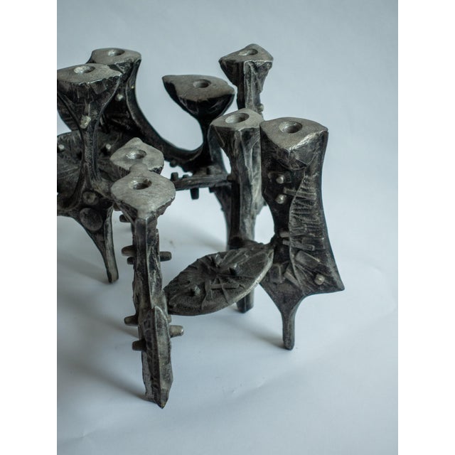 Donald Drumm Title: Donald Drumm Brutalist Candelabra and Candlestick Set, Cast Aluminum For Sale - Image 4 of 6