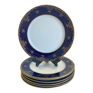 Vintage 1970s–1980s Rosenthal Continental “Charlemagne” Cobalt & Gilt Dinner Plates – Set of 7