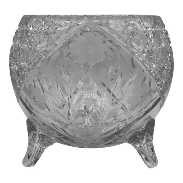 Circa 1900 American Brilliant Cut Glass Footed Rose Bowl For Sale
