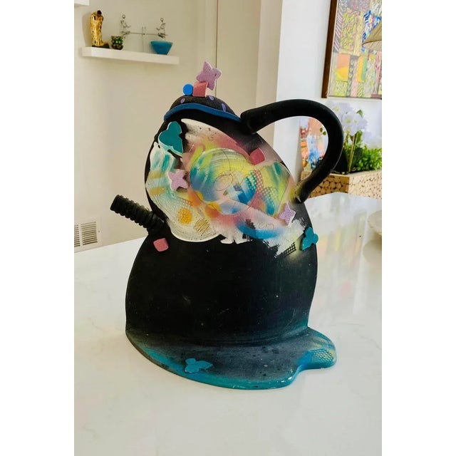 Post Modern Memphis Style Signed Studio Pottery Tea Pot For Sale - Image 10 of 11