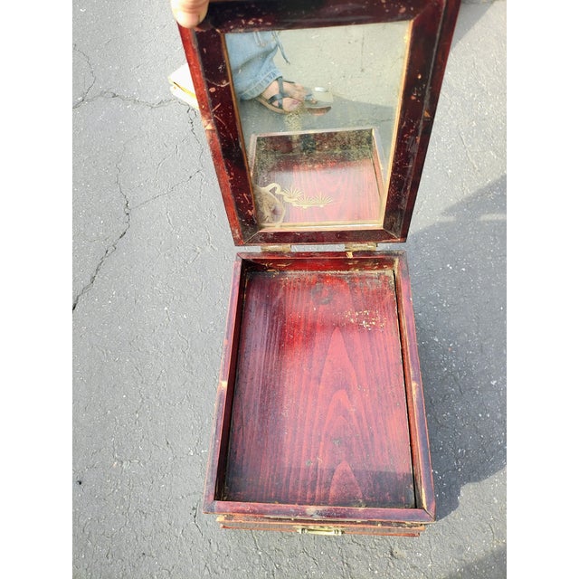 Brass Antique Korean Joseon Dynasty Vanity Box | 19th Century Campaign Style Traveling Mirror Chest | Moody Dark Wood & Brass Relic For Sale - Image 8 of 9