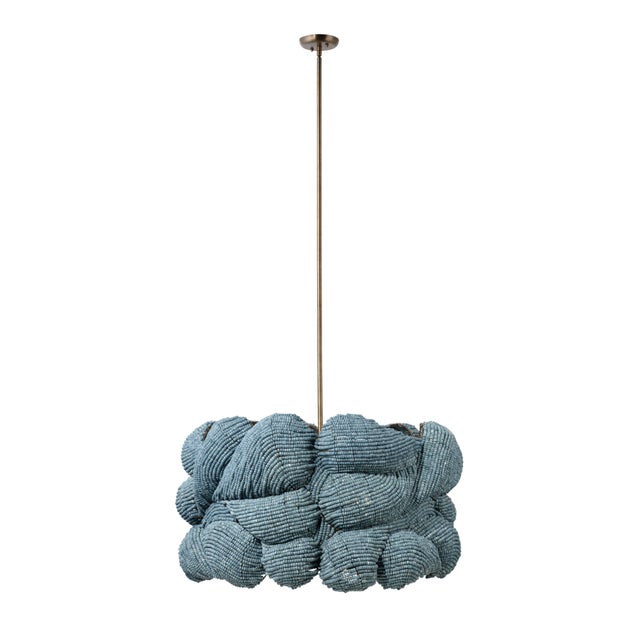 Blue Jamie Young Large Anguilla Chandelier in Blue Wood Beads For Sale - Image 8 of 10