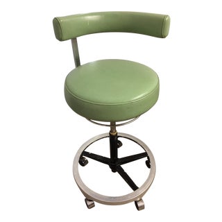 Green Adjustable Mid-Century Industrial Stool For Sale